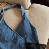 DAIIIBABYYY  -  Thai Style Denim with Chest Pad, Hanging Neck, Small Camisole Vest, Summer Hot Girl Beach Vacation Outfit, Top, Beautiful Back