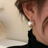 Daiiibabyyy  Vintage Baroque Big Round Imitation Pearl Stud Earrings for Women Elegant Statement Earring Wedding Jewelry Casual Daily