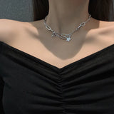 Daiiibabyyy New Fashion Shiny Star Layered Tassel Choker Necklace Y2k Jewelry Women Pentagram Silver Color Chain Zircon Charm Necklaces