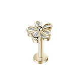 DAIIIBABYYY  -  1Piece Flower Moon Snake CZ Nose Hoop Butterfly Leaf Daith Conch Helix Stud Earrings Internal Thread Piercing Surgical Steel 16G