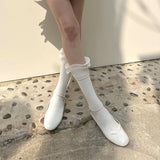 Daiiibabyyy -  Korea Medium Tube Socks Ruffled double calf socks Summer Ballet Leg Socks JK Lolita Calf Socks Y2K Leg Pile Socks Party Socks