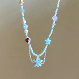 DAIIIBABYYY  -  Summer Ceramic Blue Starfish Shell Pendant Beaded Necklace For Women Y2K Aesthetic Charm Boho Beach Ocean EMO Accessories