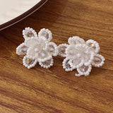 Daiiibabyyy  Zircon Imitation Pearl Flower Earrings New Y2K Sweet High-End Earrings French Camellia Light Luxury Unique Temperament Earrings