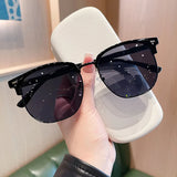 Daiiibabyyy Vintage Retro Style Women's Sunglasses Square Shape Semi-rimless Men's Glasses UV400 Protection Fashion Sun glasses for Women