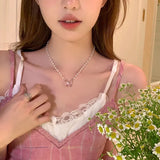 DAIIIBABYYY  -  Y2K Glass Butterfly Pendant Pearl Beads Necklace for Women Korean Fashion Kpop Rhinestone Clavicle Choker Jewelry