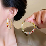 Daiiibabyyy  Stained Glass Beads Round Hoop Earrings for Women Personality Design Earring Commuting Versatile Fashion Jewelry Party Travel A1