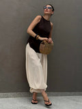 Daiiibabyyy  Loose Puff Trousers Women's See Through High Waist Patchwork Fashion Elegant Trousers Female Summer Office Lady Pants