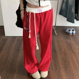 DAIIIBABYYY  -  Pure Cotton Autumn Casual Pants Women High Street Straight Wide -leg Pants Loose Versic Embroidery Beam Sports Guard Pants Tide