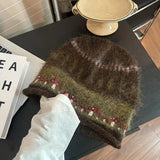 Daiiibabyyy  Casual Ethnic Style Fair Isle Style Knitted Hat Windproof Warm Winter Pullover Hat Coldproof Retro Beanies Hat Winter