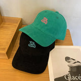 Daiiibabyyy  Korean  ins green soft top baseball cap for women, autumn and winter Japanese fashion versatile letter embroidered duckbill cap