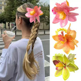 DAIIIBABYYY  -  1pc solid color artificial fabric Hawaiian phalaenopsis flower hair tie，suitable for seaside vacations, Wedding，daily hair ties