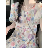 DAIIIBABYYY  -  2025 Sweet Super Fairy Temperament Bubble Sleeve Floral Dress Female Students Summer Covering Flesh Showing Thinness