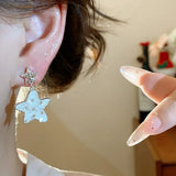 Daiiibabyyy  Fritillary Star Drop Earrings for Women Sparkling Zircon Dangle Earrings Fashion Dainty Jewelry for Birthday Party Gifts K