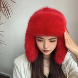 Daiiibabyyy  Lamb Fur Cap Solid Color Men Women Pilot Hat Anti-cold Warmer Faux Fur Pilot Cap Adjustable Soft Ear Protection Hat Daily