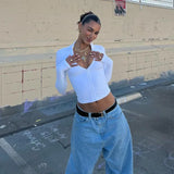 Daiiibabyyy  Woman’s Sweatshirt Fashion Casual Zipper Long Sleeveless V-NeckStreetwearY2k Slim Tops Tees Female Blusas