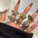 DAIIIBABYYY  -  New Chinese style new European and American palace retro ring forest flower green Czech bead ring