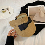 DAIIIBABYYY  -  Trendy Bow Woven Hollow Top Decorative Straw Hat for Women, Summer Seaside Sun Hat, Cycling Vacation Sun Shading Hat