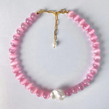 DAIIIBABYYY  -  1pcs/ imitation acrylic Baroque Pearl Pink Opal Necklace fashionable atmosphere Joker short clavicle chain simple and high sense