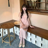 DAIIIBABYYY  -  French Satin Spliced Lace Polka Dot Dress For Women Summer Gentle Elegant Temperament Slim Style Mesh Long Dresses Show Waist