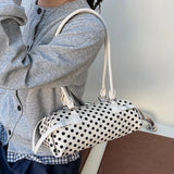 Daiiibabyyy  Y2k Polka Dot Cylindrical Handbag Ins Trendy Personality Elegant Retro Glossy Leather Exquisite Small Capacity Daily Commuting