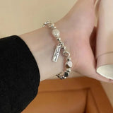 Daiiibabyyy  Sterling Silver Pearl Bracelets for Women Trend Korean Irregular Luxury Silver Bead Chain Bracelets Party Jewelry Gift