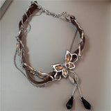 DAIIIBABYYY  -  Sweet Cool Butterfly Star Tassel Leather Brown Choker Clavicle Chain Necklace Female Punk Spicy Girl Grunge Accessories Jewelry