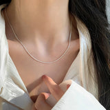 Daiiibabyyy S925 Sterling Silver Adjustable Pull Type Snake Chain Choker Necklace Simple Heart-Shaped Pendant Women's Gift Boutique Jewelry