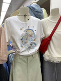DAIIIBABYYY  -  Casual Style Hand Sewn Shell T-shirt Women's Summer Loose O-neck Short-sleeved T-shirt Fashion Female Clothes