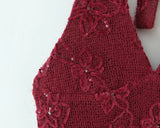 Daiiibabyyy  Sexy Wine red Mesh Flocking Sequins Tie Bow Halter V Collar Backless Dress Women Backless A-line mini Dresses Femme Vestidos