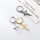 Daiiibabyyy  Retro Classic Black Enamel Star Drop Dangle Earrings for Women Cute Five-pointed Star Stainless Steel Hoop Earrings Jewelry Gift