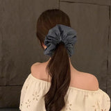 DAIIIBABYYY  -  Denim puff pleated texture hair band high sense large intestine ring women's high elastic hair rope new hairaccessories headgear