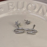 Daiiibabyyy  Korea Luxury Sparkling Meteor Ribbon Star Zircon Stud Earrings for Women Silver Tone 2 Ways To Wear Creative Temperament Jewelry
