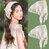 Daiiibabyyy  Lace Flower Elegant Lace Women Flower White Pink Sweet Triangle Scarf Thin Breathable Ribbon Artistic Style Travel Photo Decora