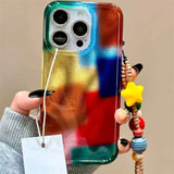 Daiiibabyyy  Water ripple IND splicing grid phone case with chain for iPhone 11 12 13 14 15 16 17 Pro Max