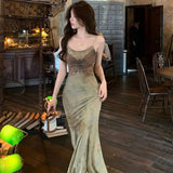 Daiiibabyyy  Butterfly Vintage Print Sling Dress Elegant Spice Girls Bodycon Slim Vestidos Luxury Pure Desire Temperament Long Dresses