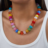 Daiiibabyyy  Trendy Colorful Resin Beads Chain Necklaces for Women Men Boho Handmade Choker Necklaces Vacation Statement Jewelry Gifts