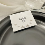 DAIIIBABYYY  -  Silver Plated Needle Luxury Stud Earrings Set for Women Fashion Rhinestone Heart Pearl Bow Star Earring Wedding Jewelry