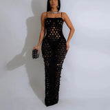DAIIIBABYYY  -  Sexy Dresses for Women Spaghetti Strap Black Hollow Out Sheath Floor Length Elegant Ladies Birthday Party Dinner Club Vestidos