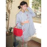 DAIIIBABYYY  -  Kawaii Cute Striped Mini Dress Women Japanese Ruffles Mesh Patchwork Dresses Korean Fashion Long Sleeve Design Vestidos