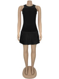 Daiiibabyyy  Stripe Slimming Sexy Chic Mini Dresses for Women Round Neck Sleeveless High Waist Temperament Dress Female Fashion Style