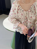 DAIIIBABYYY  -  Sweet Just V-neck Drawstring Floral Lace Shirt Women Gentle Lazy Wind Long Sleeve Top