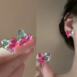 Daiiibabyyy  Romantic Red Blue Gradient Heart Stud Earrings for Women Girls Korean Style Sweet Irregular Ellipse Earrings Niche Jewelry Gifts