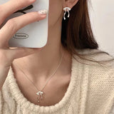 Daiiibabyyy 925 Sterling Silver Bow Knot Earring for Women Texture Tassels Sweet Romantic Korean Jewelry Gift Dropshipping
