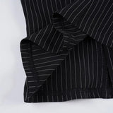 Daiiibabyyy  Sexy Deep V Neck Striped Shirt Women Black Two Button Cardigan Waist Cinched Summer Short Top Fashionable Casual Commuting Basic