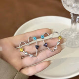 Daiiibabyyy  Hollow Out Heart-Shaped Zircon Ring Colorful Zircon Metal Simple Earrings Unique Ferris Wheel Design Women's Jewelry Earrings