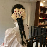 Daiiibabyyy  Flower Shape Embroidery Cherry Lace Scrunchies Hair Tie Ballet Style Embroidered Large Hair Scrunchies Ponytail Holder Hair Ring