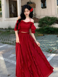 DAIIIBABYYY  -  New Drunken Wild Berry Red Dress Set Feminine Top Irregular Ruffled Edges Super Fairy Half Two-piece Set Women
