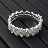 Daiiibabyyy  Sparkling Full Rhinestone Three-layer Bracelet Shiny Silver Bangle Adjustable For Women Wedding Party Jewelry Birthday Gifts