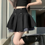 Daiiibabyyy  Korean Patchwork Jk Pleated Skirt Women Plaid Preppy Style Tutu Skirt A Line High Waisted Gray Mini Harajuku Y2K Skirt