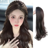 DAIIIBABYYY  -  Removable Long Curl Fishbone Braid Hairband Wig Half Head Cover Water Wave Texture Shampooable Easy to Wear Asian Fiber Hat